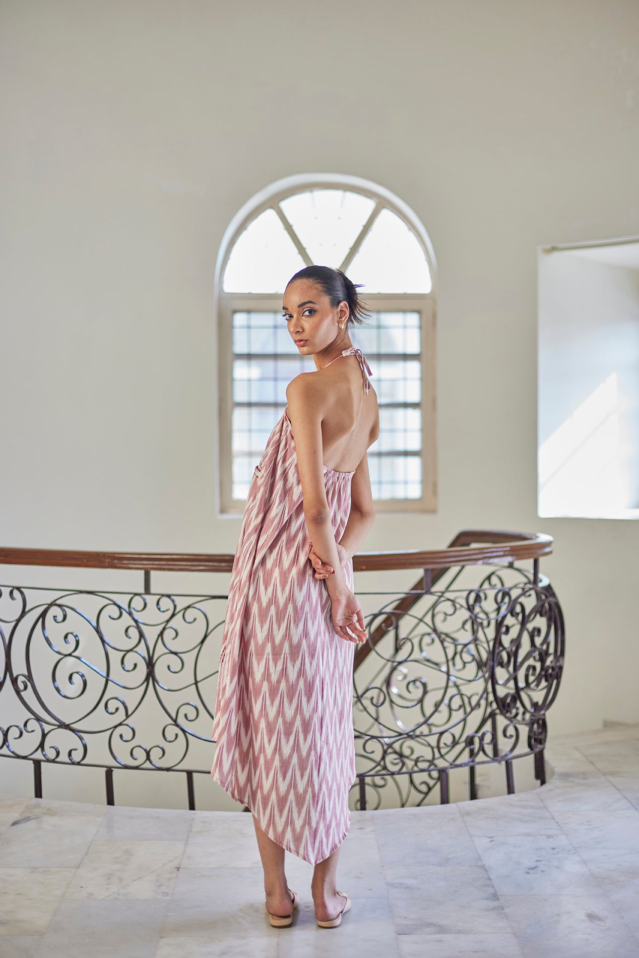 Halter Handwoven Ikat Pink Dress
