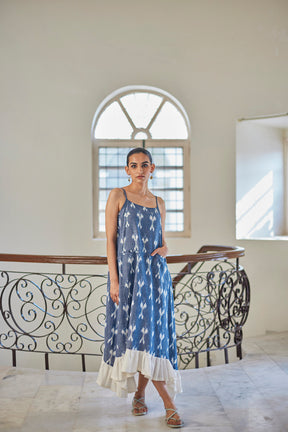 Blue Ikat Ruffles Dress