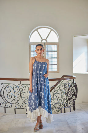 Blue Ikat Ruffles Dress