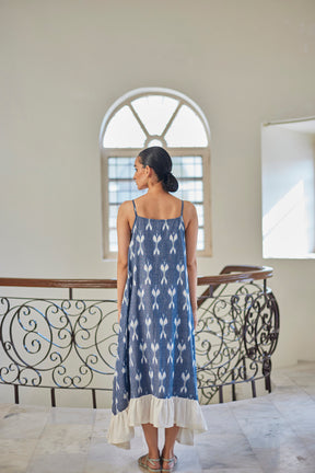 Blue Ikat Ruffles Dress