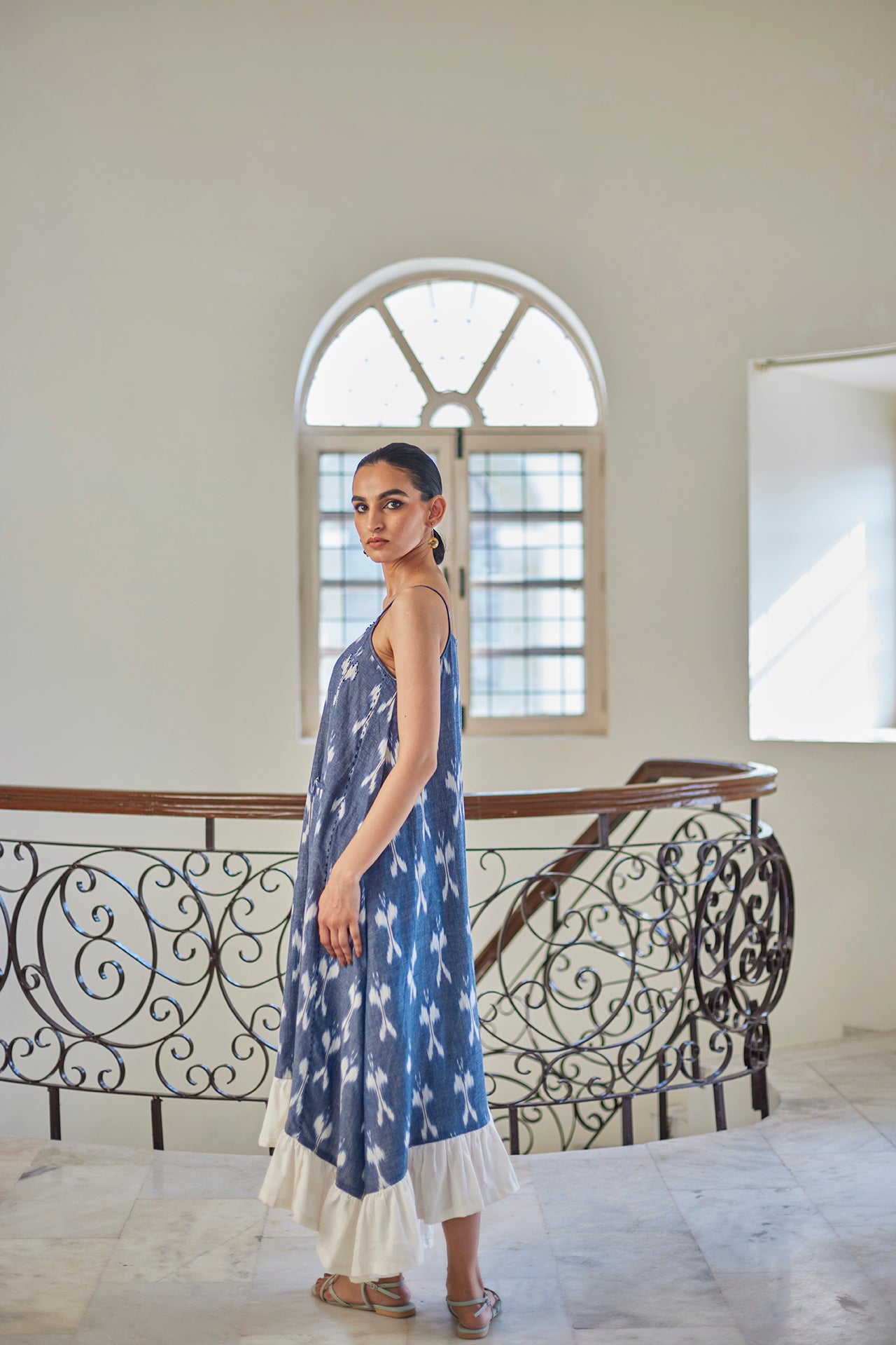 Blue Ikat Ruffles Dress