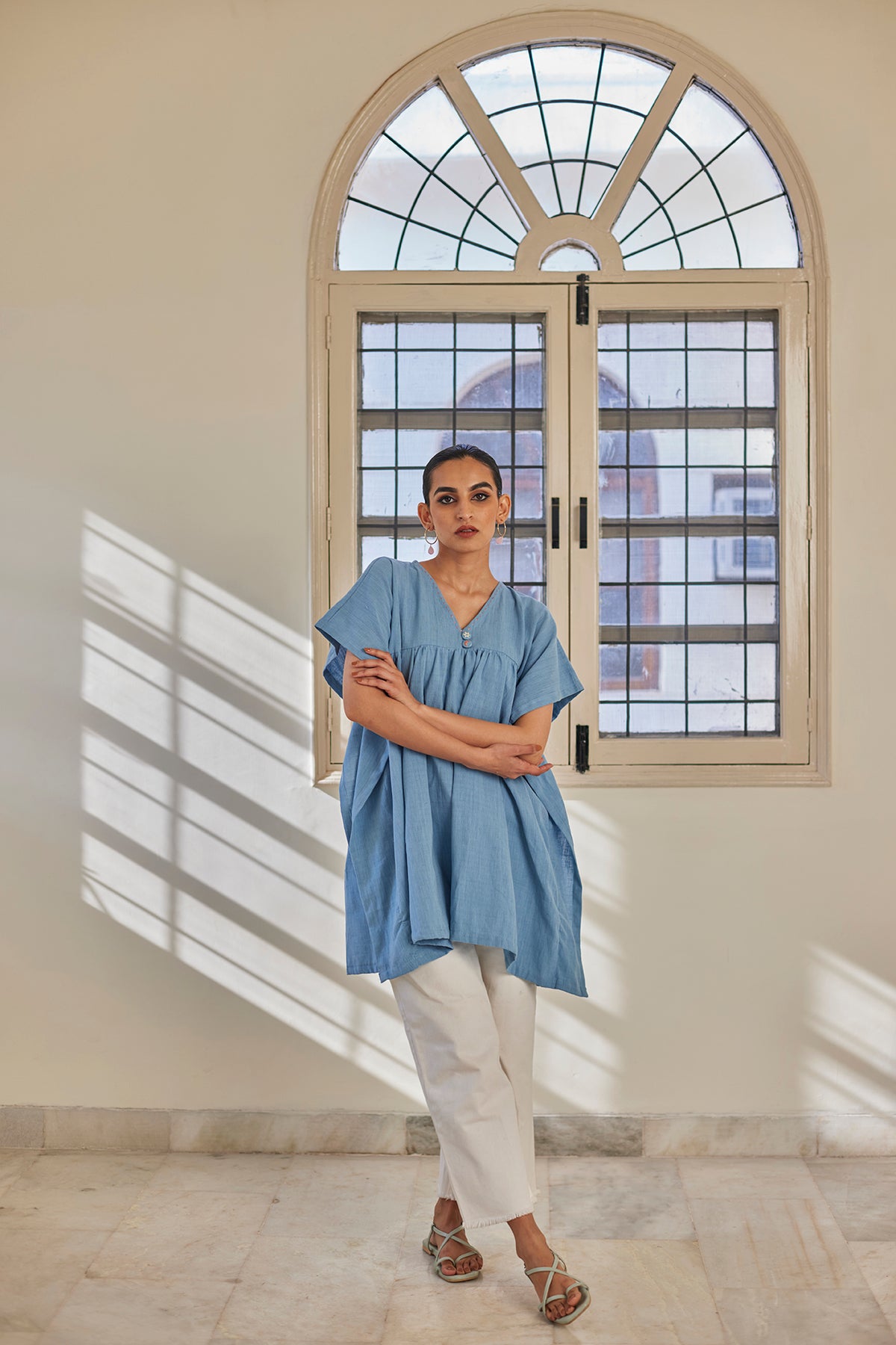 Light Blue Cotton Khaddar Top