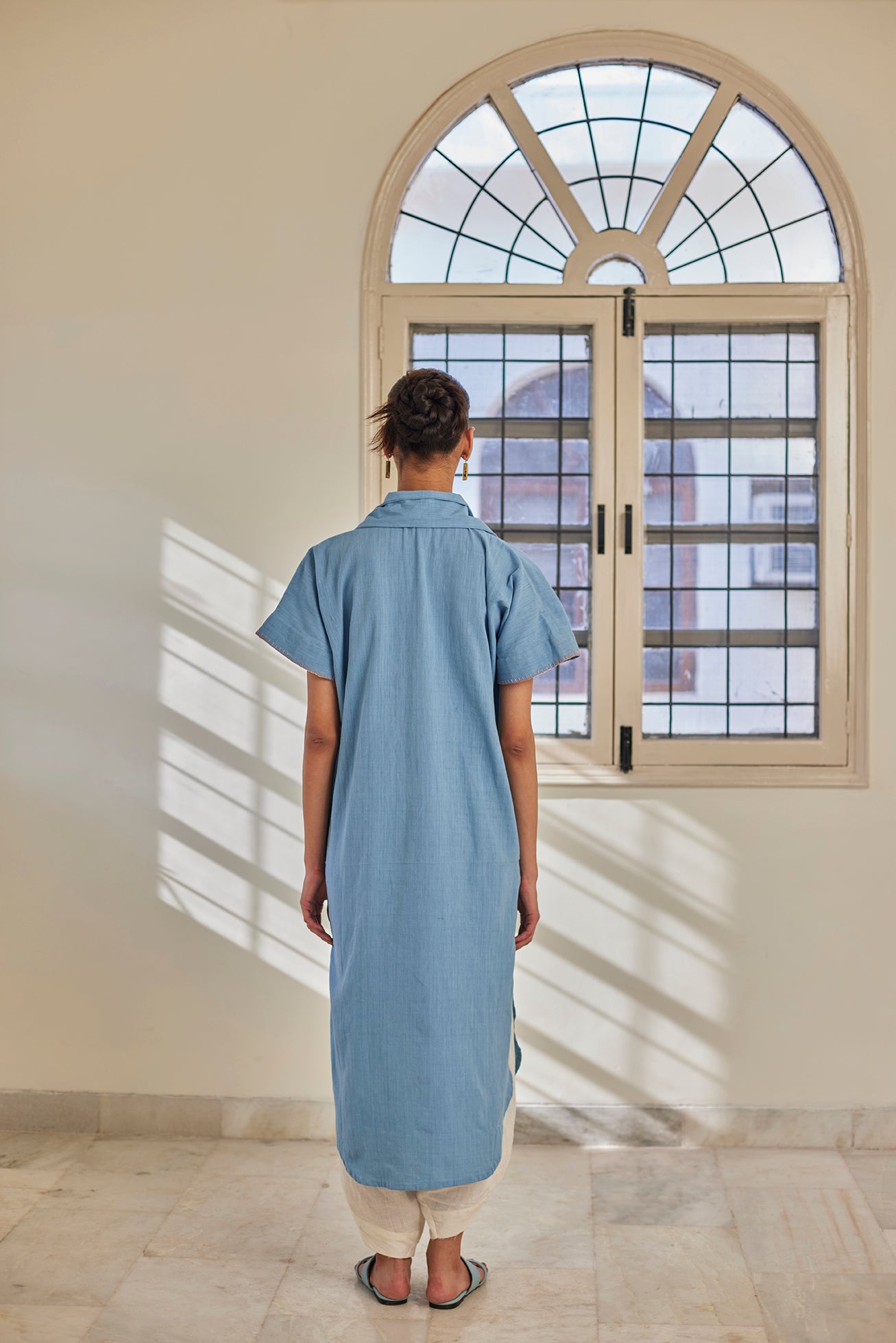 Hand embroidered light blue kaftan