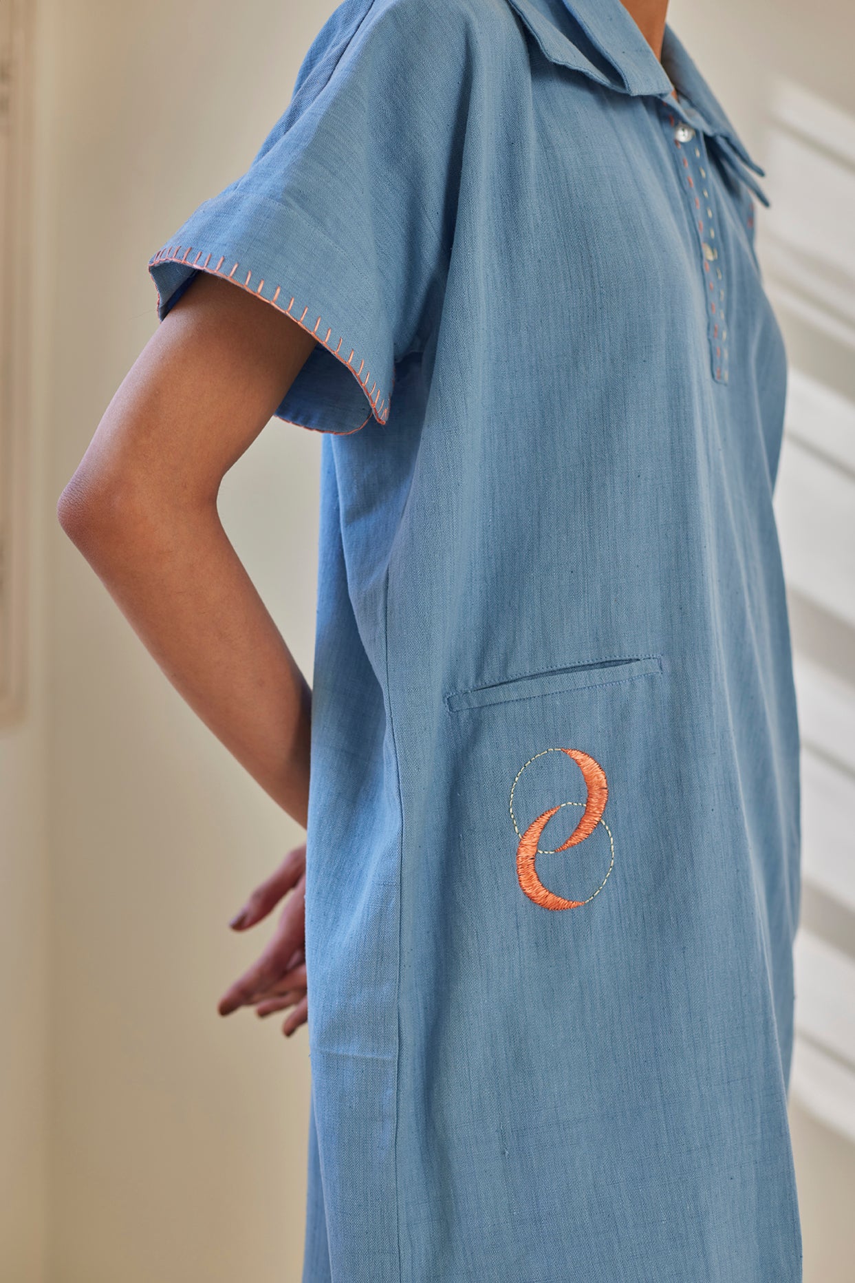 Hand embroidered light blue kaftan