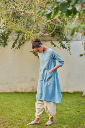 Light Blue Phulkari Cotton Kurta