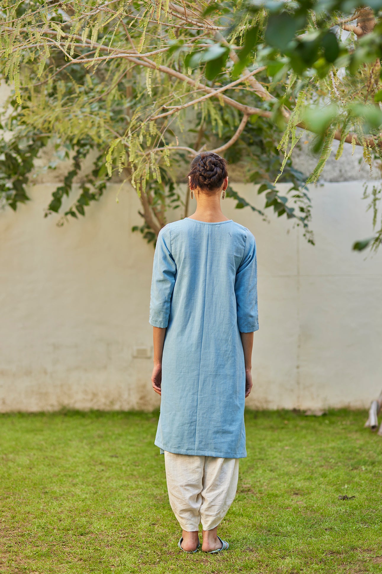 Light Blue Phulkari Cotton Kurta