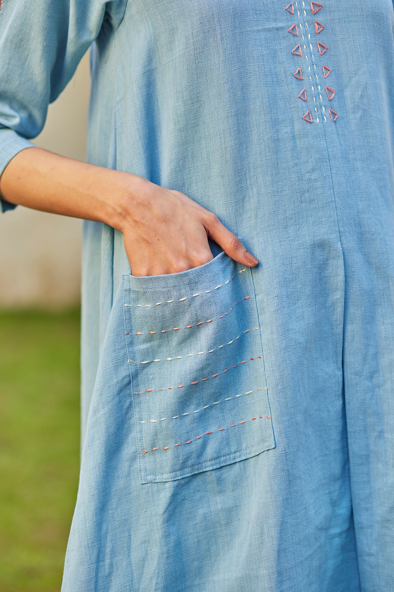 Light Blue Phulkari Cotton Kurta