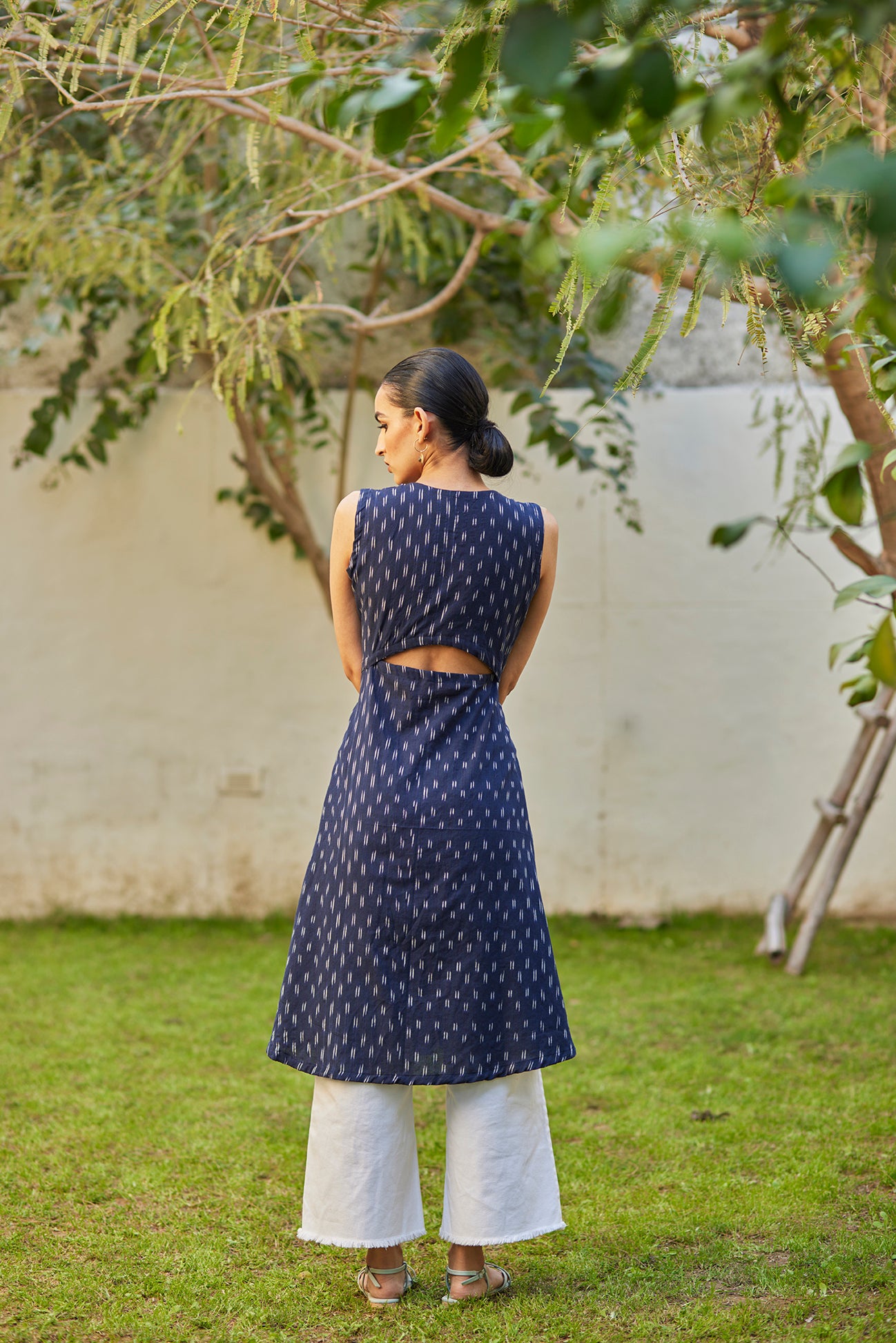 Cut Sleeves Blue Ikat Cotton Kurta