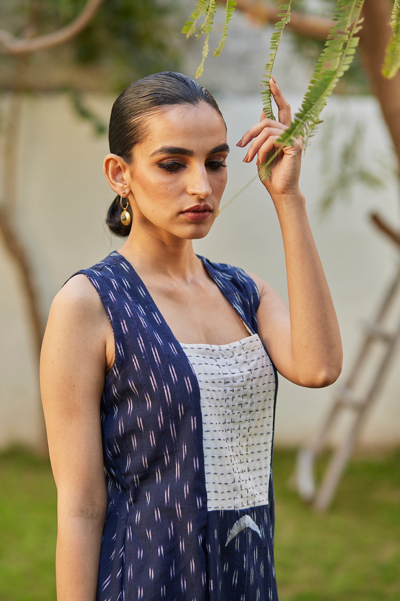 Cut Sleeves Blue Ikat Cotton Kurta