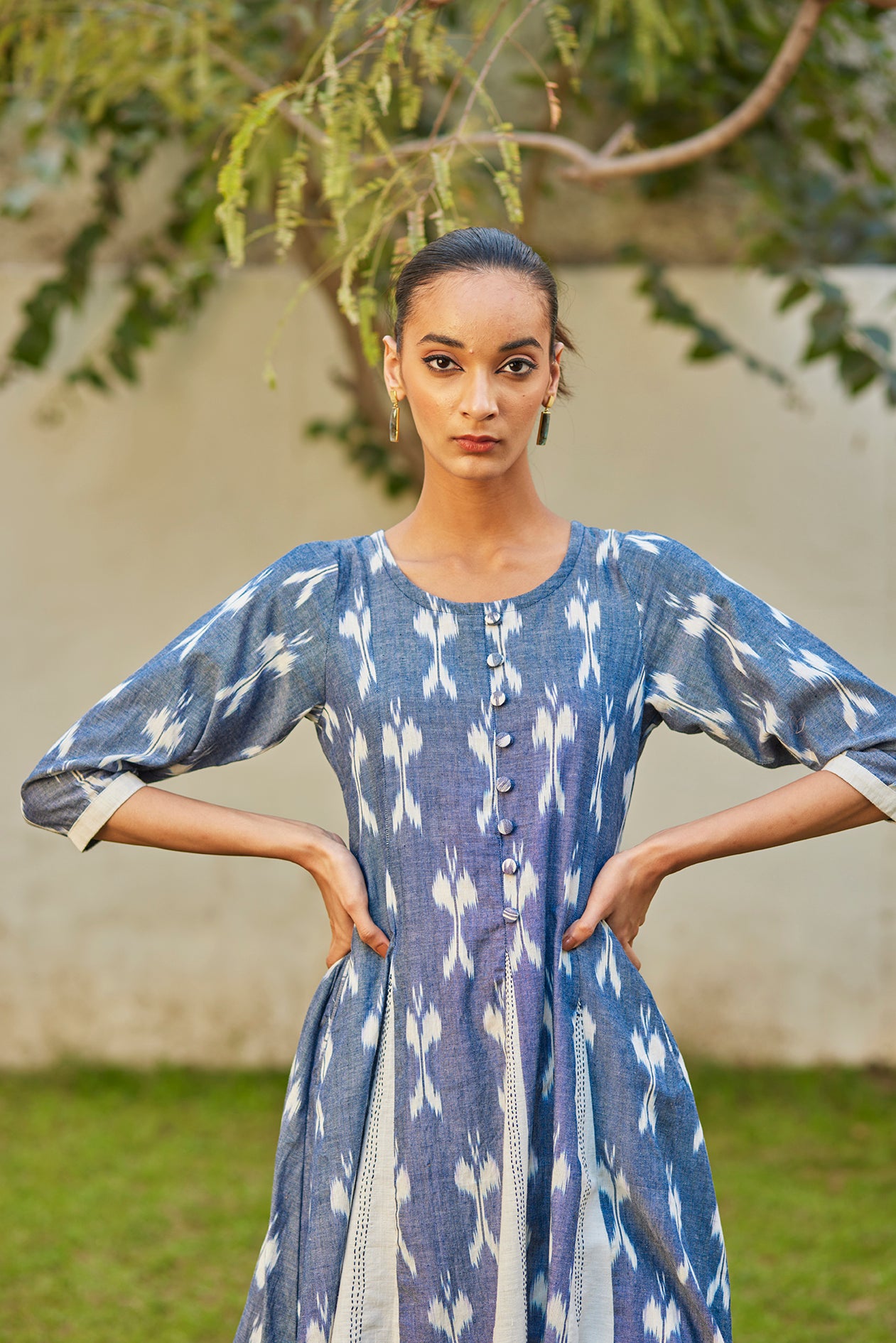 Flared Blue Ikat Kurta