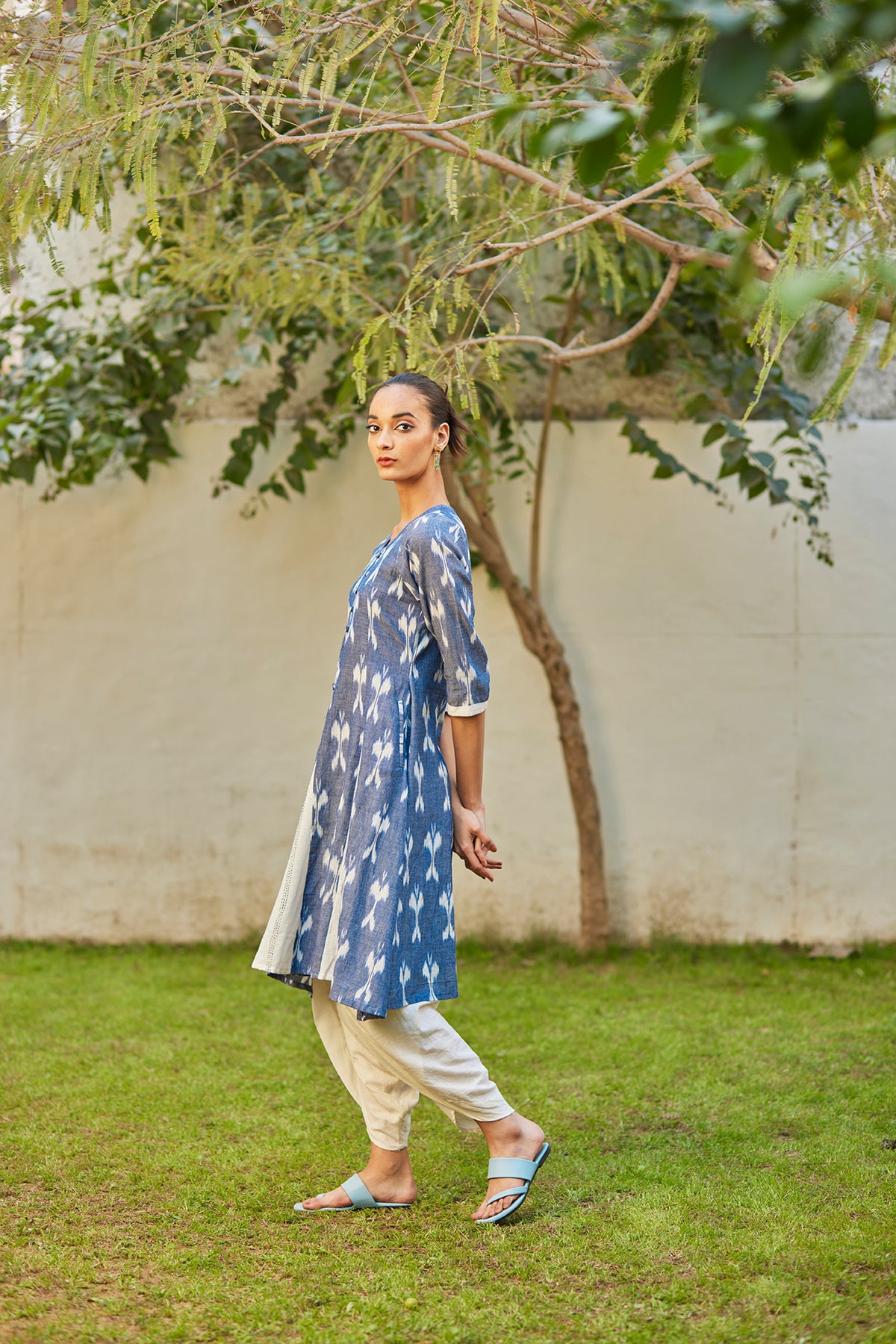 Flared Blue Ikat Kurta