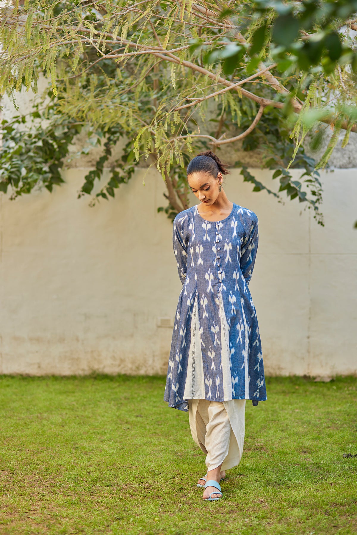 Flared Blue Ikat Kurta