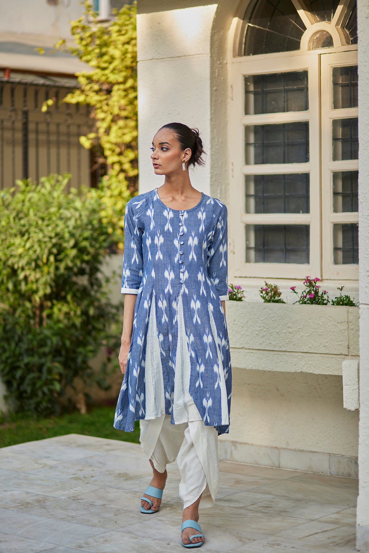 Flared Blue Ikat Kurta