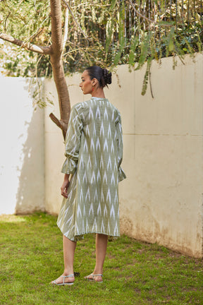 Flowy Green Ikat Cotton Dress