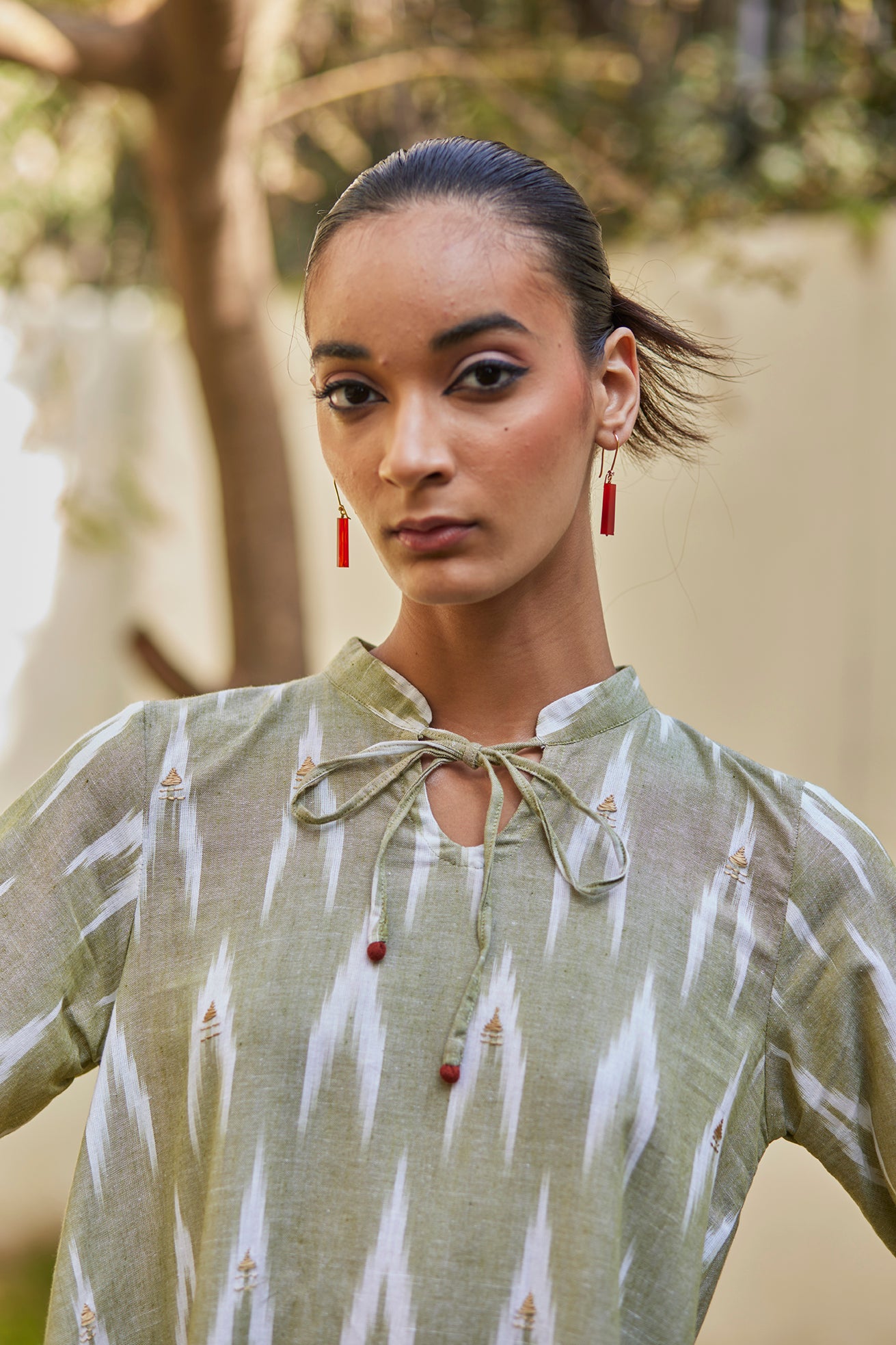 Flowy Green Ikat Cotton Dress