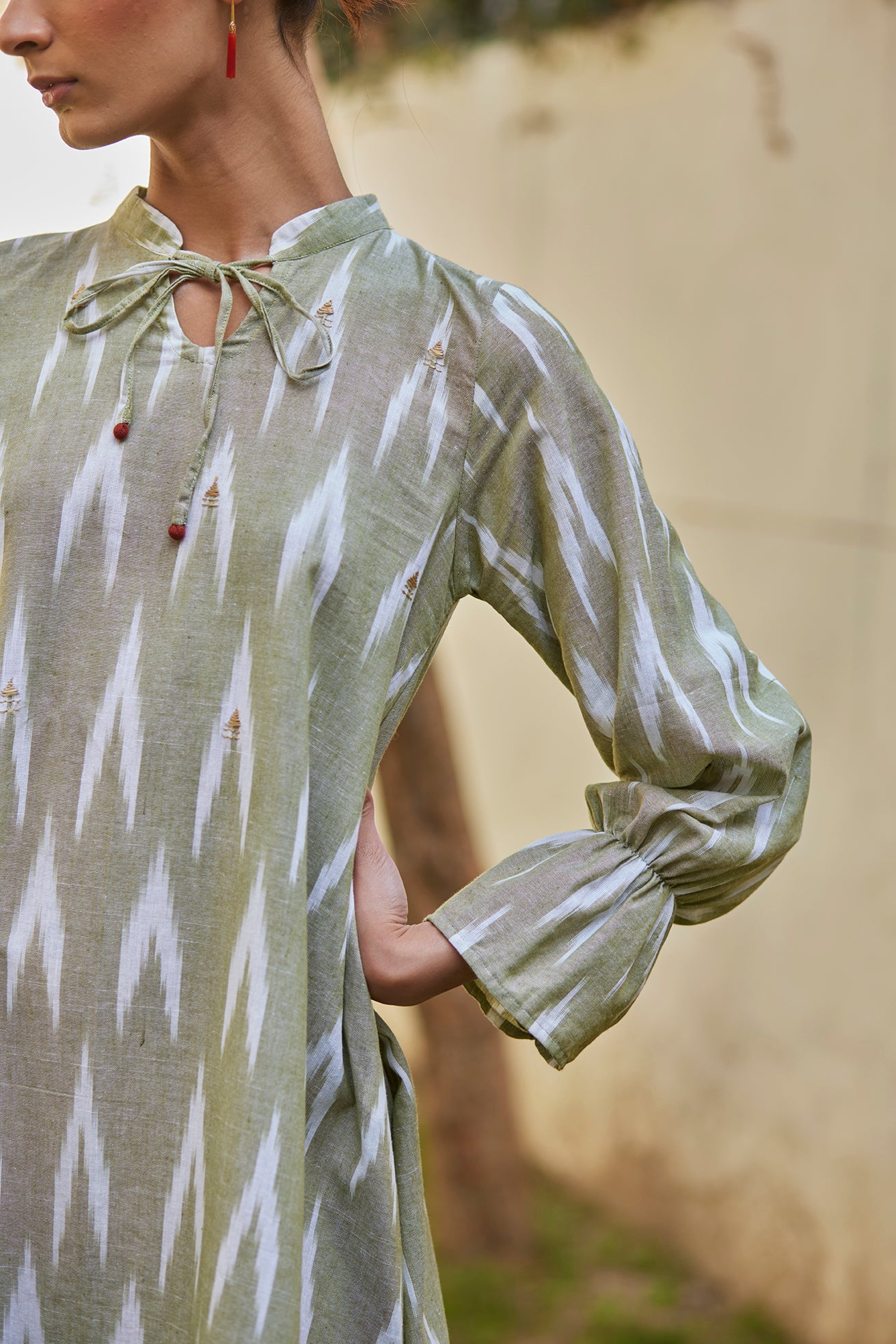 Flowy Green Ikat Cotton Dress