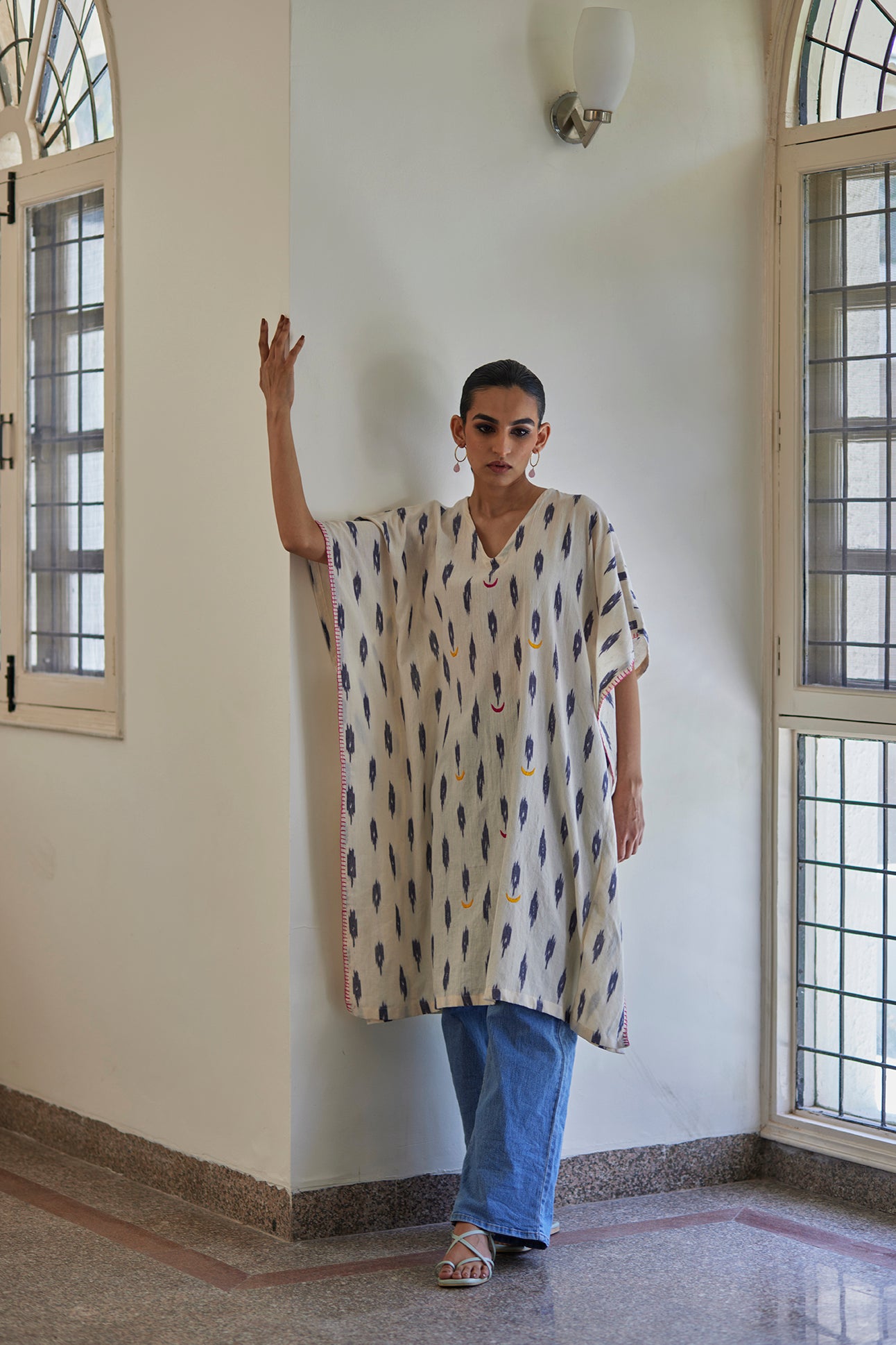 White Ikat Handwoven Kaftan