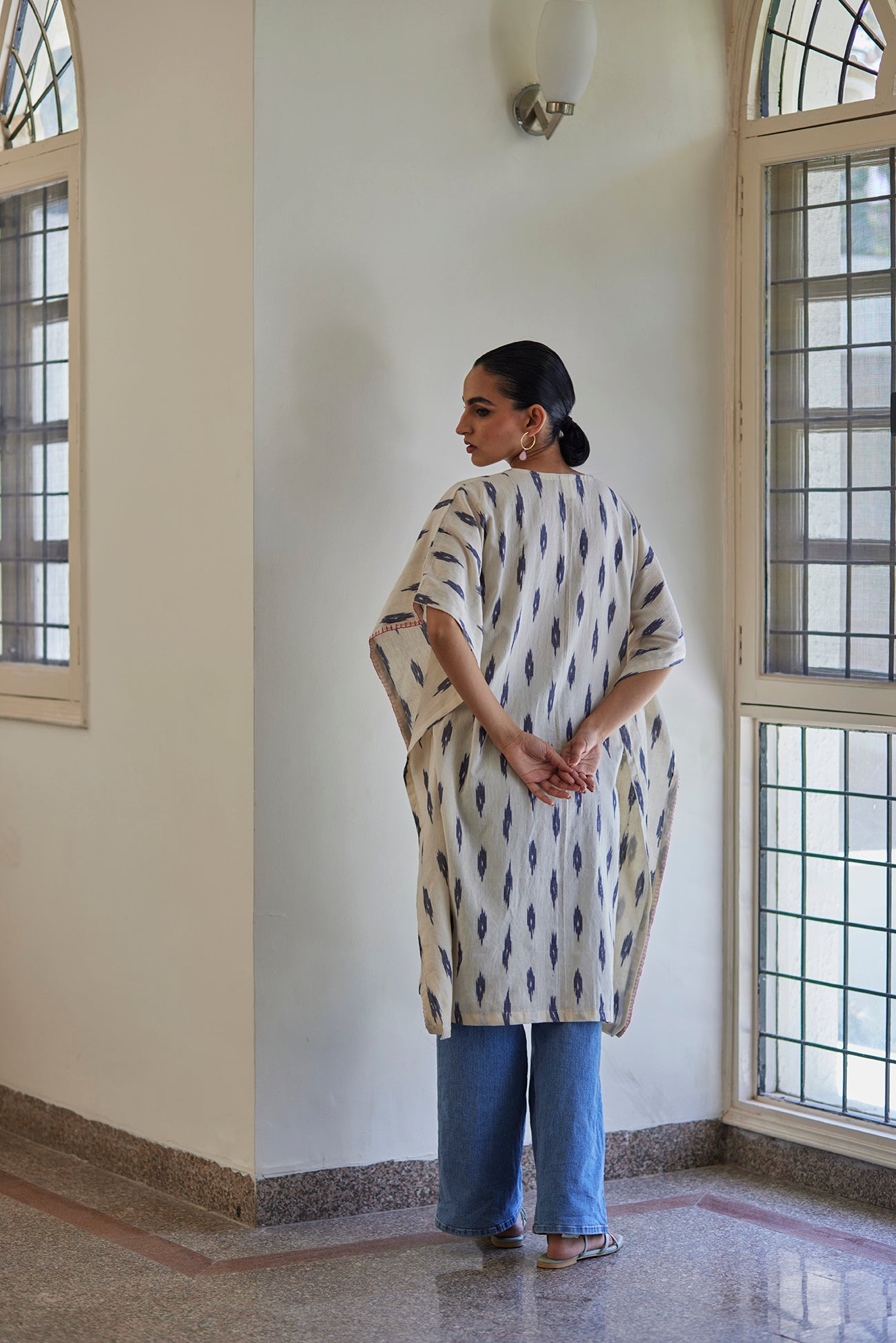 White Ikat Handwoven Kaftan