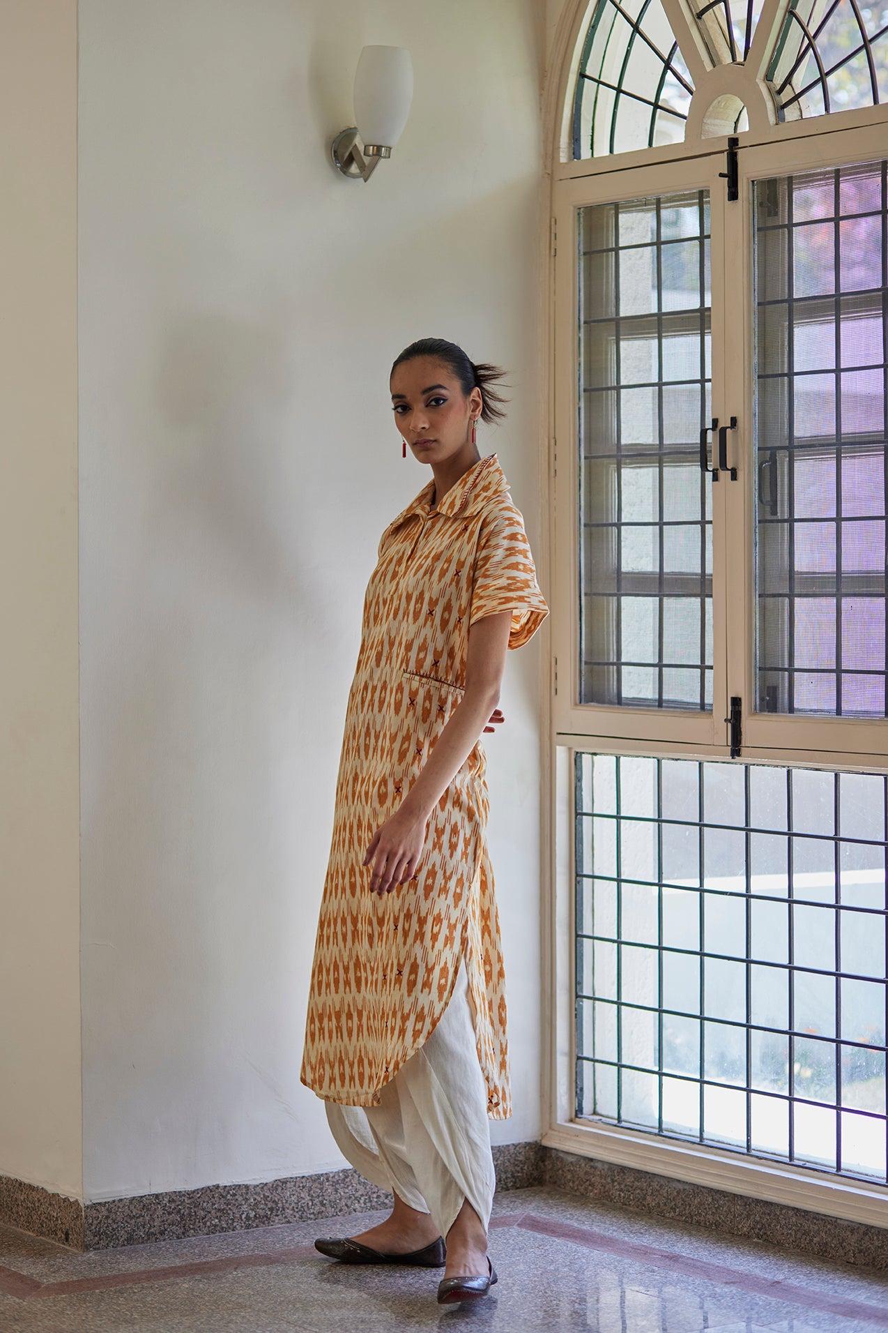 Mustard Ikat Kaftan Dress