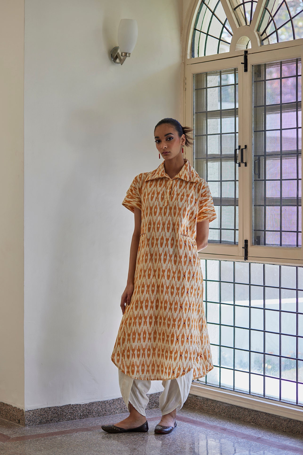 Mustard Ikat Kaftan Dress