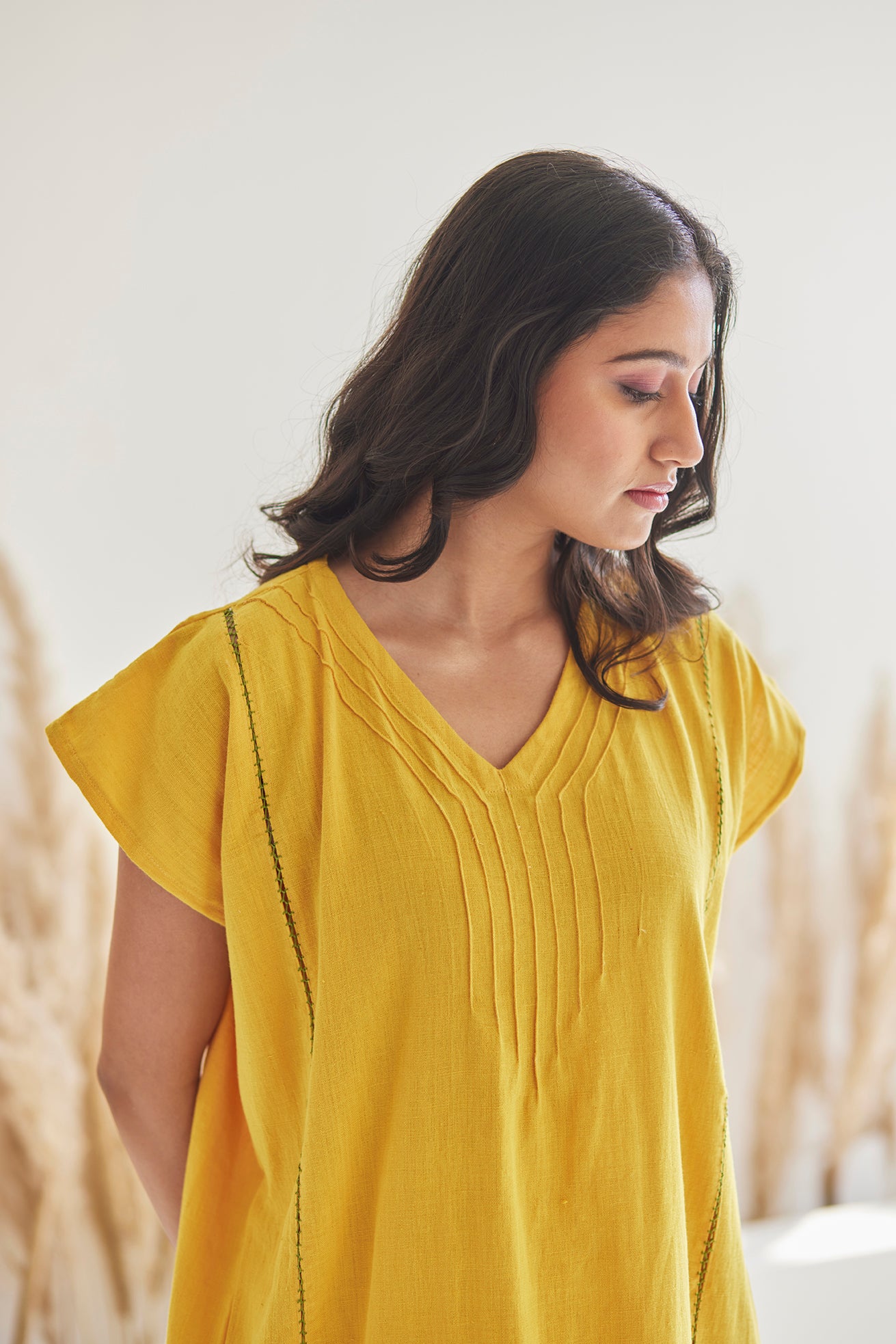Mustard Lacework Cotton Kaftan
