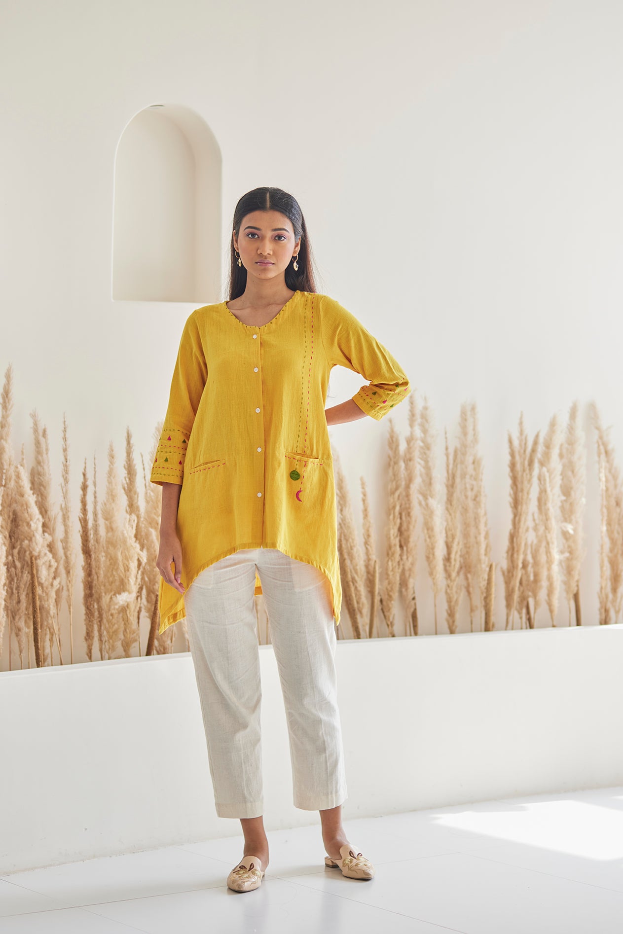 Turmeric Embroidered Fluid Top