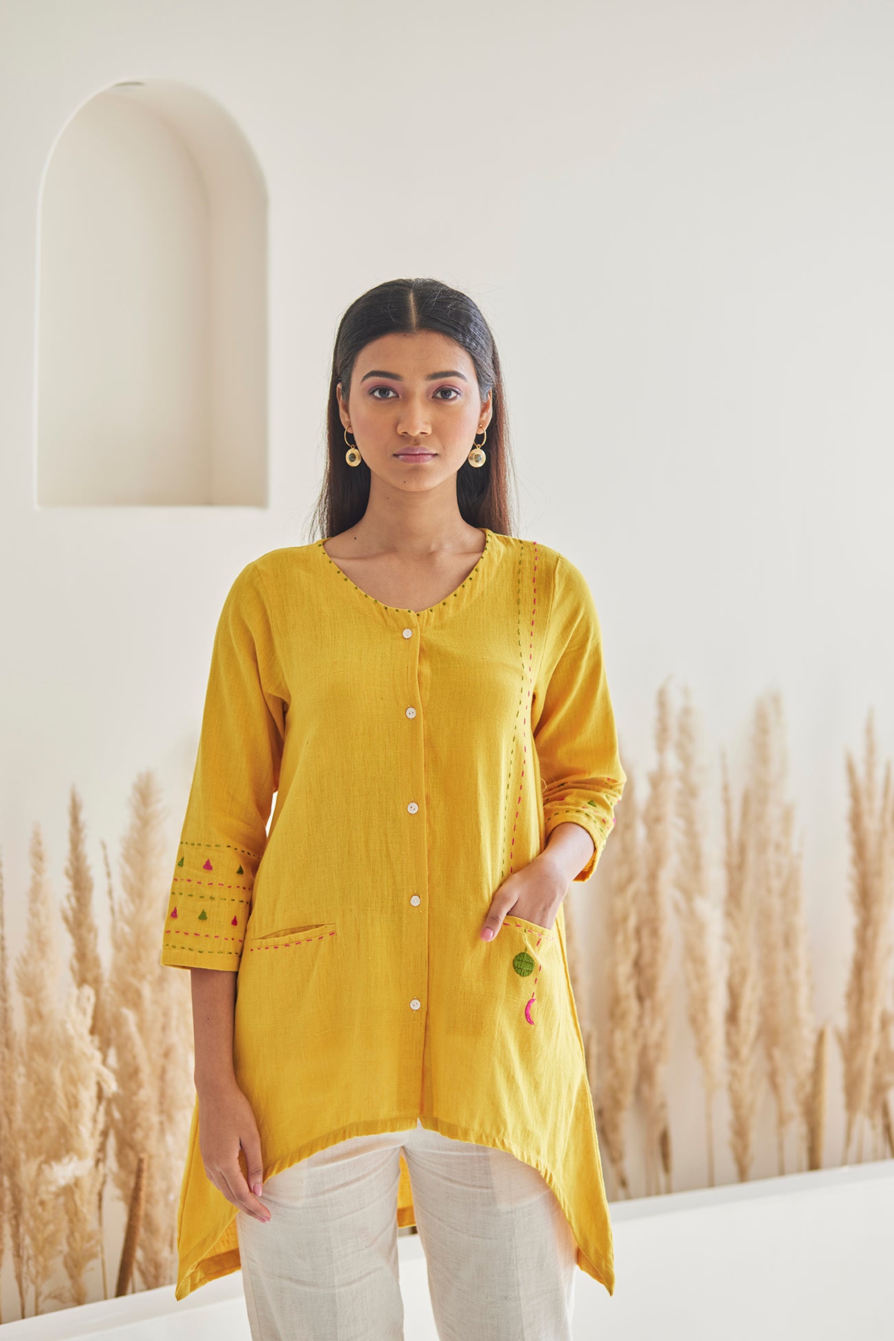 Turmeric Embroidered Fluid Top