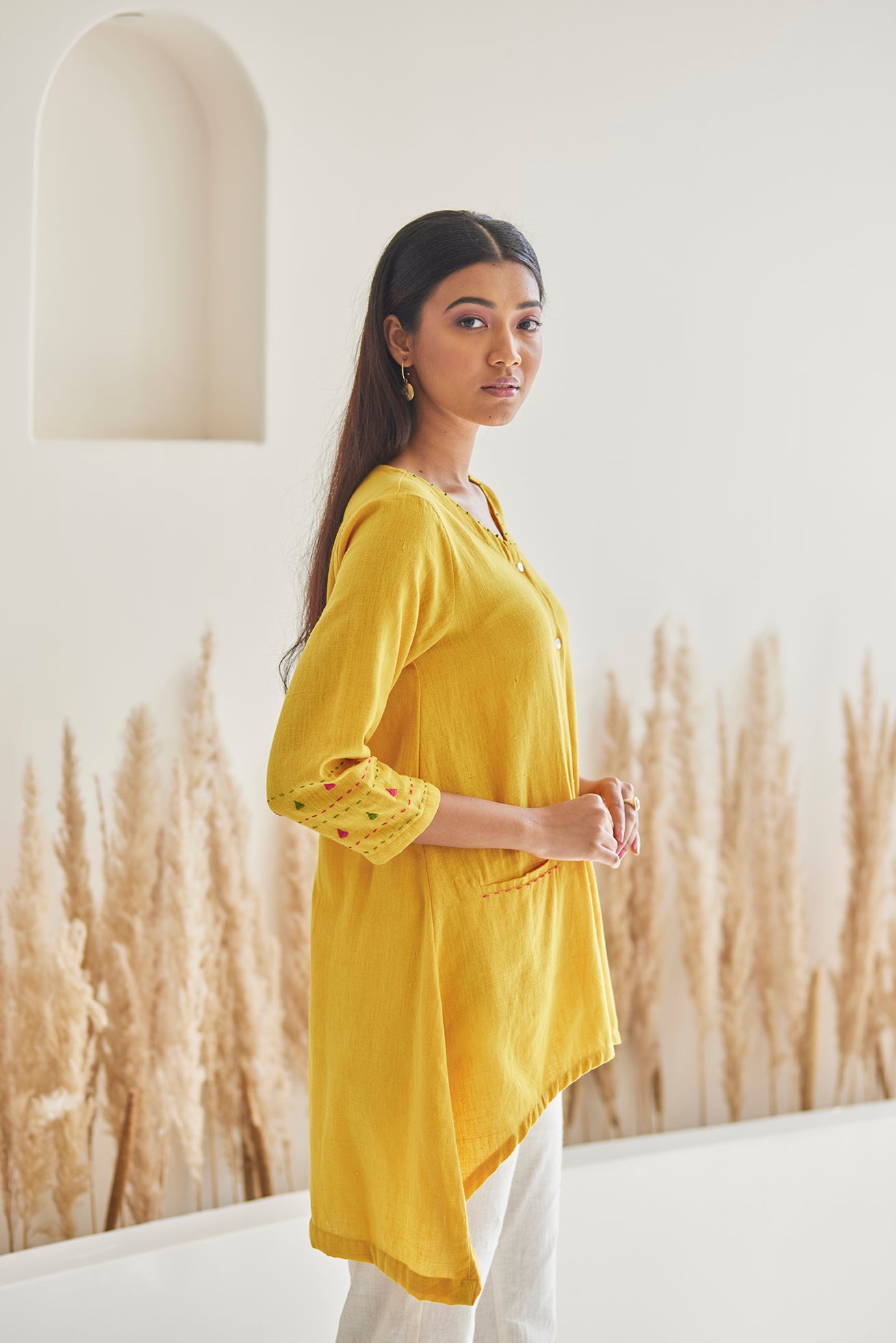 Turmeric Embroidered Fluid Top