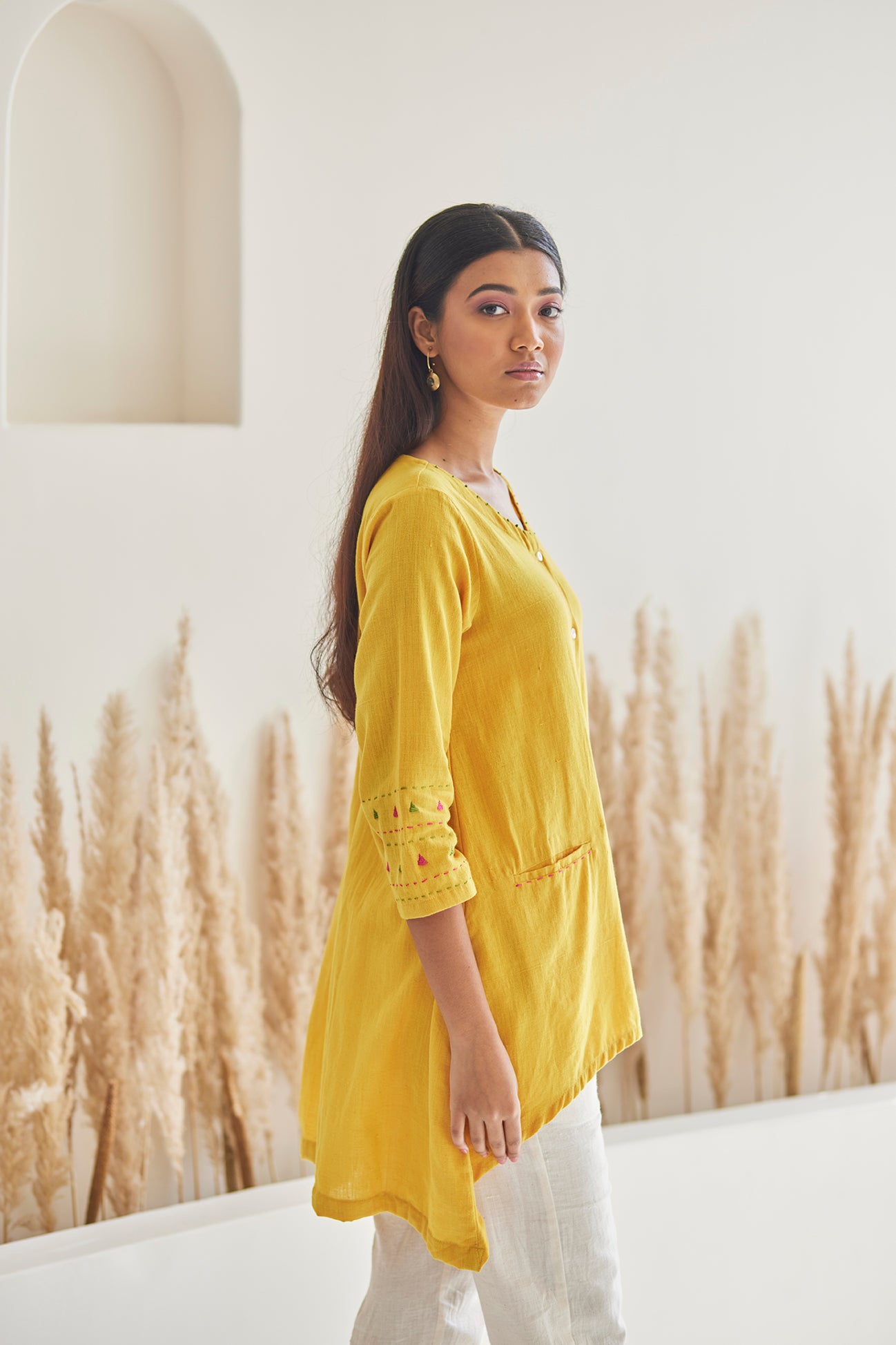 Turmeric Embroidered Fluid Top