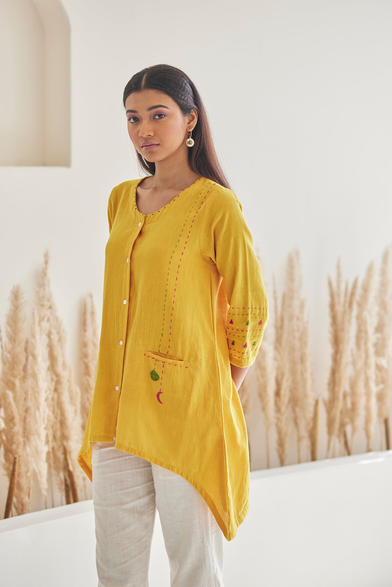 Turmeric Embroidered Fluid Top