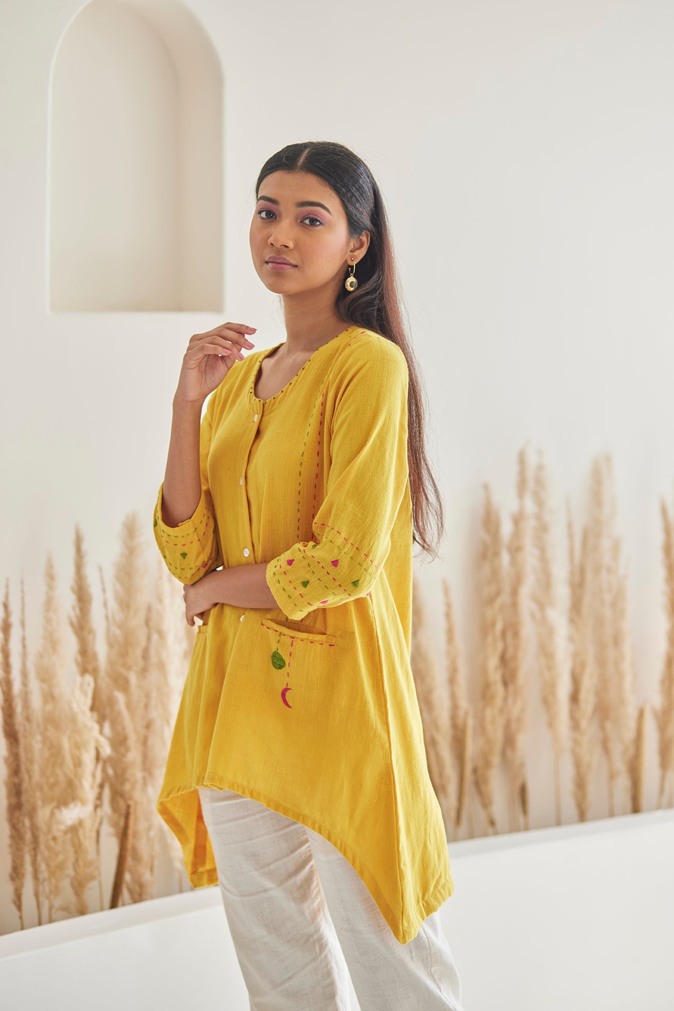 Turmeric Embroidered Fluid Top
