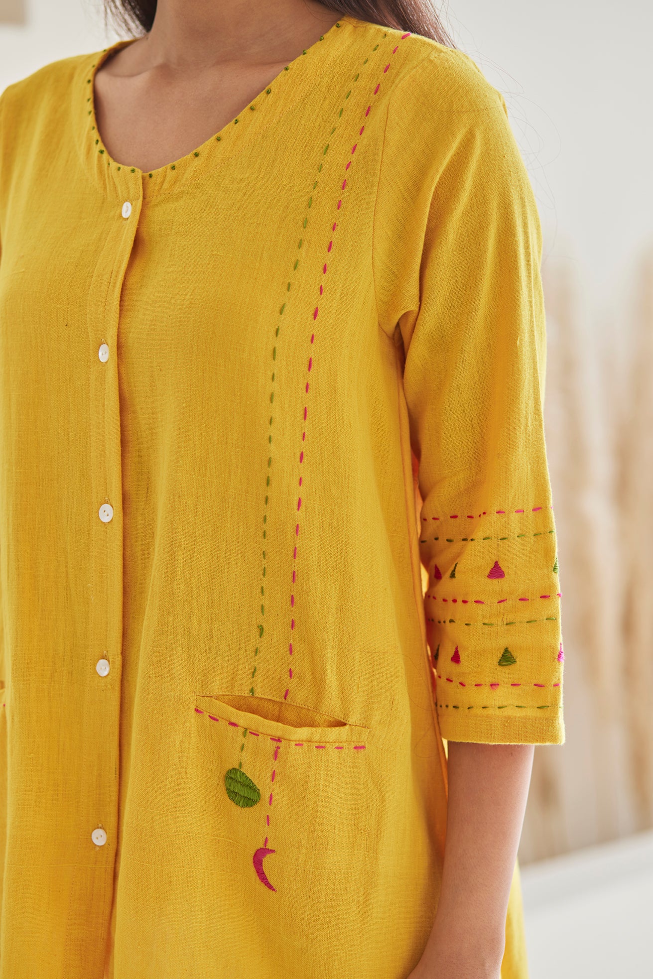 Turmeric Embroidered Fluid Top