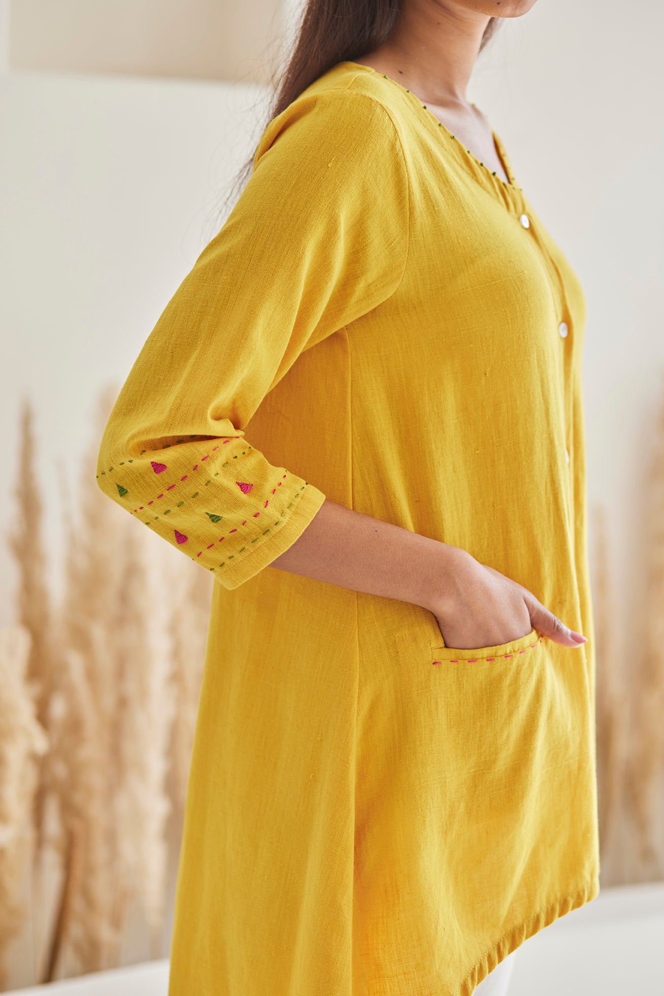 Turmeric Embroidered Fluid Top