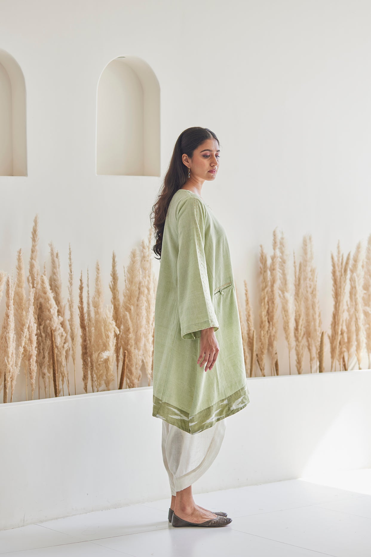 Pista Green Cotton Flowy Kurta