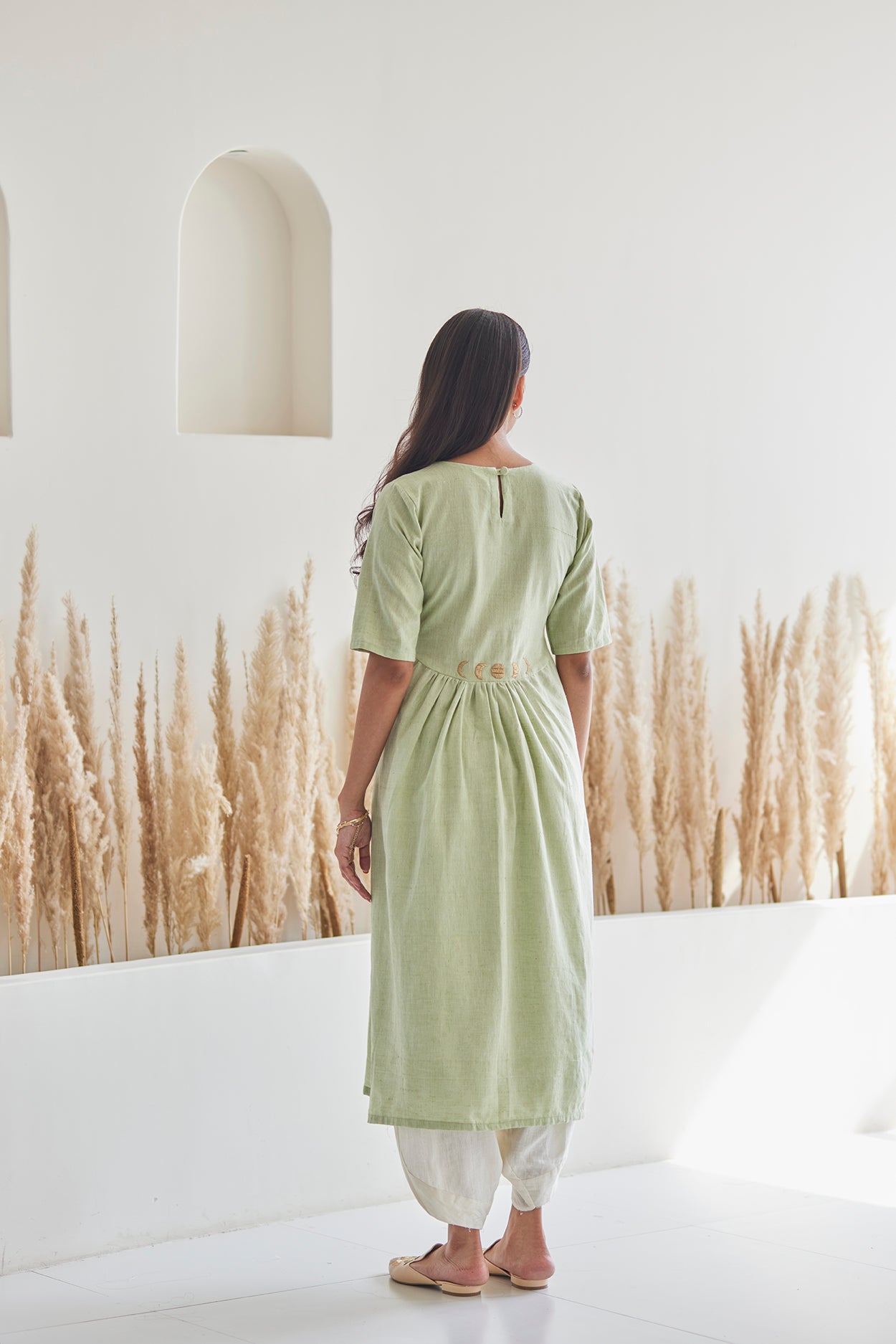 Cotton Embroidered Green Kurta