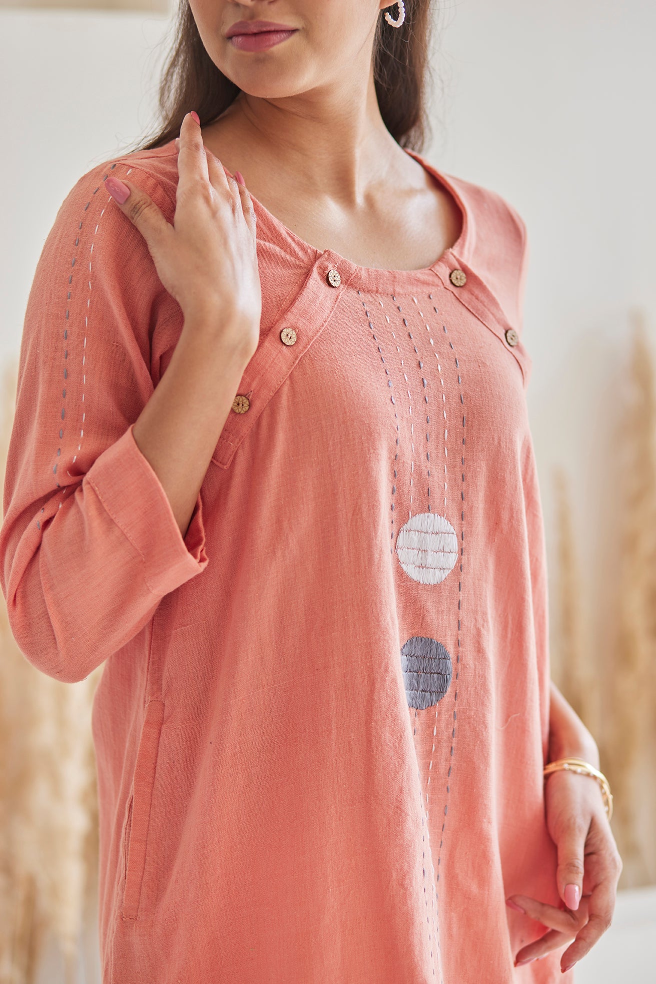 Peach Handwoven Kurta