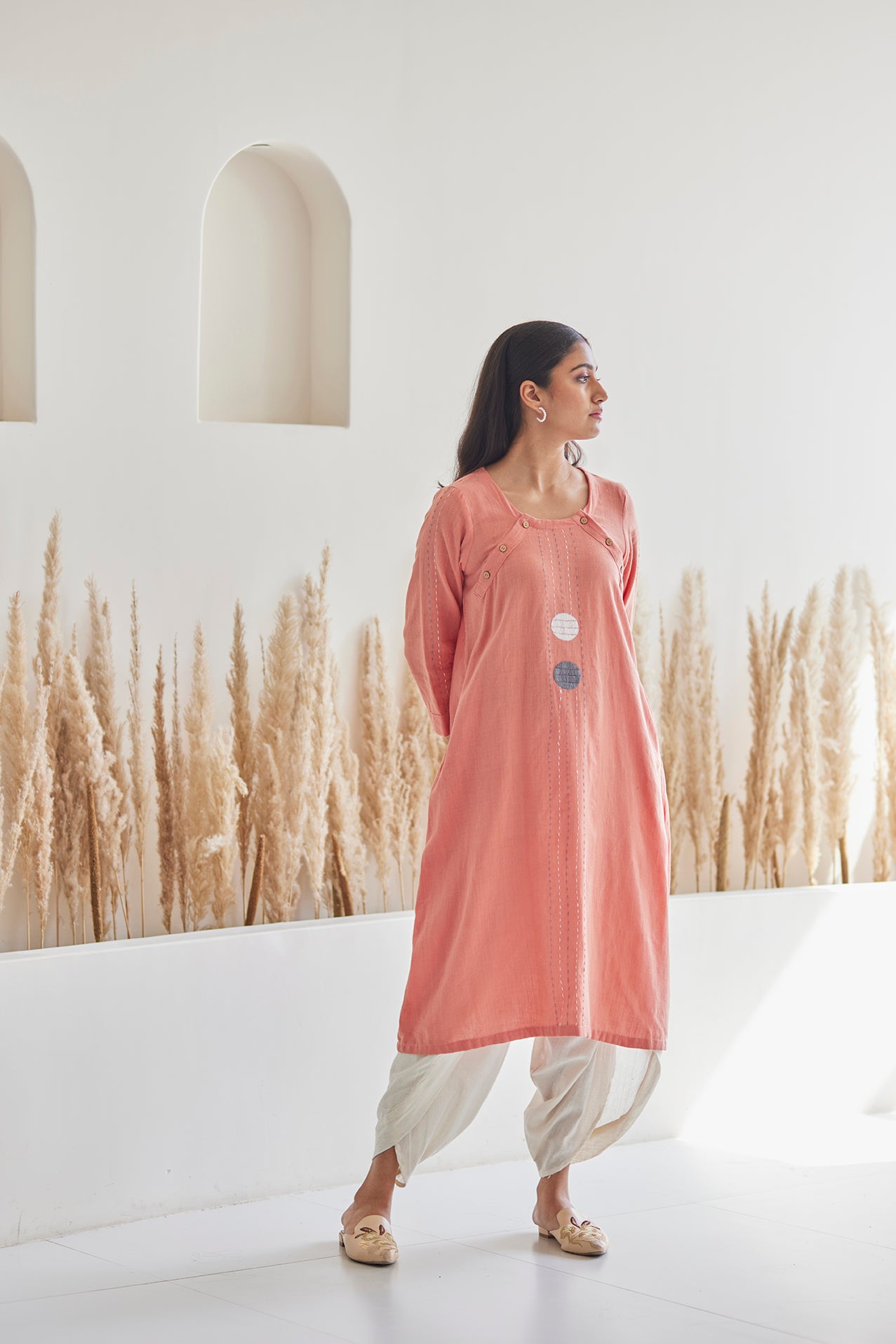Peach Handwoven Kurta