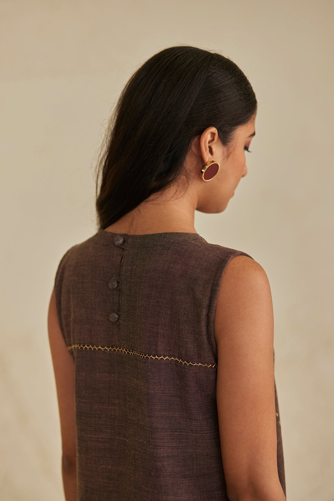 Brown Cut Sleeves Cotton Kurta