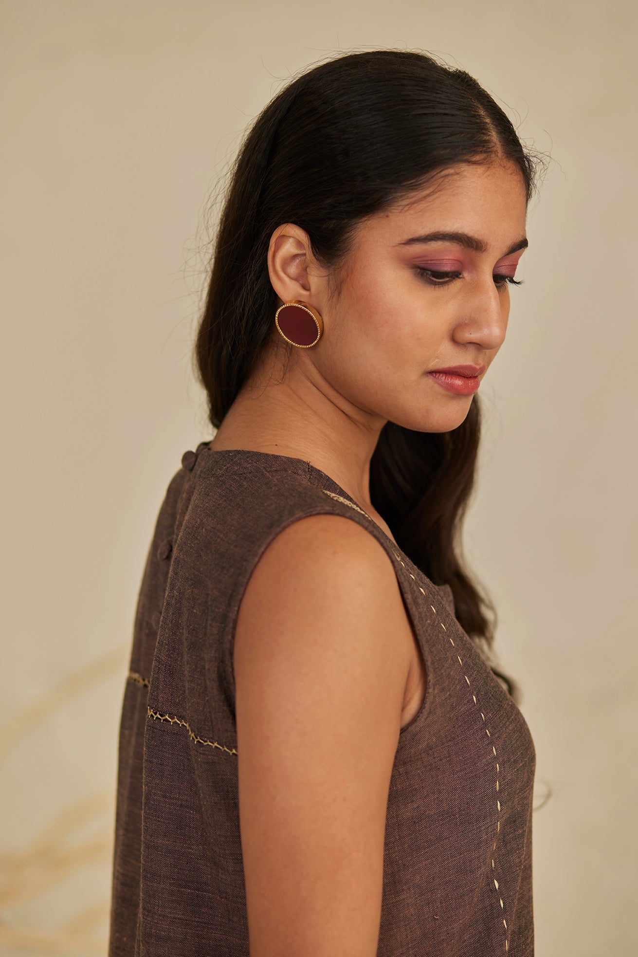 Brown Cut Sleeves Cotton Kurta