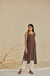 Brown Cut Sleeves Cotton Kurta