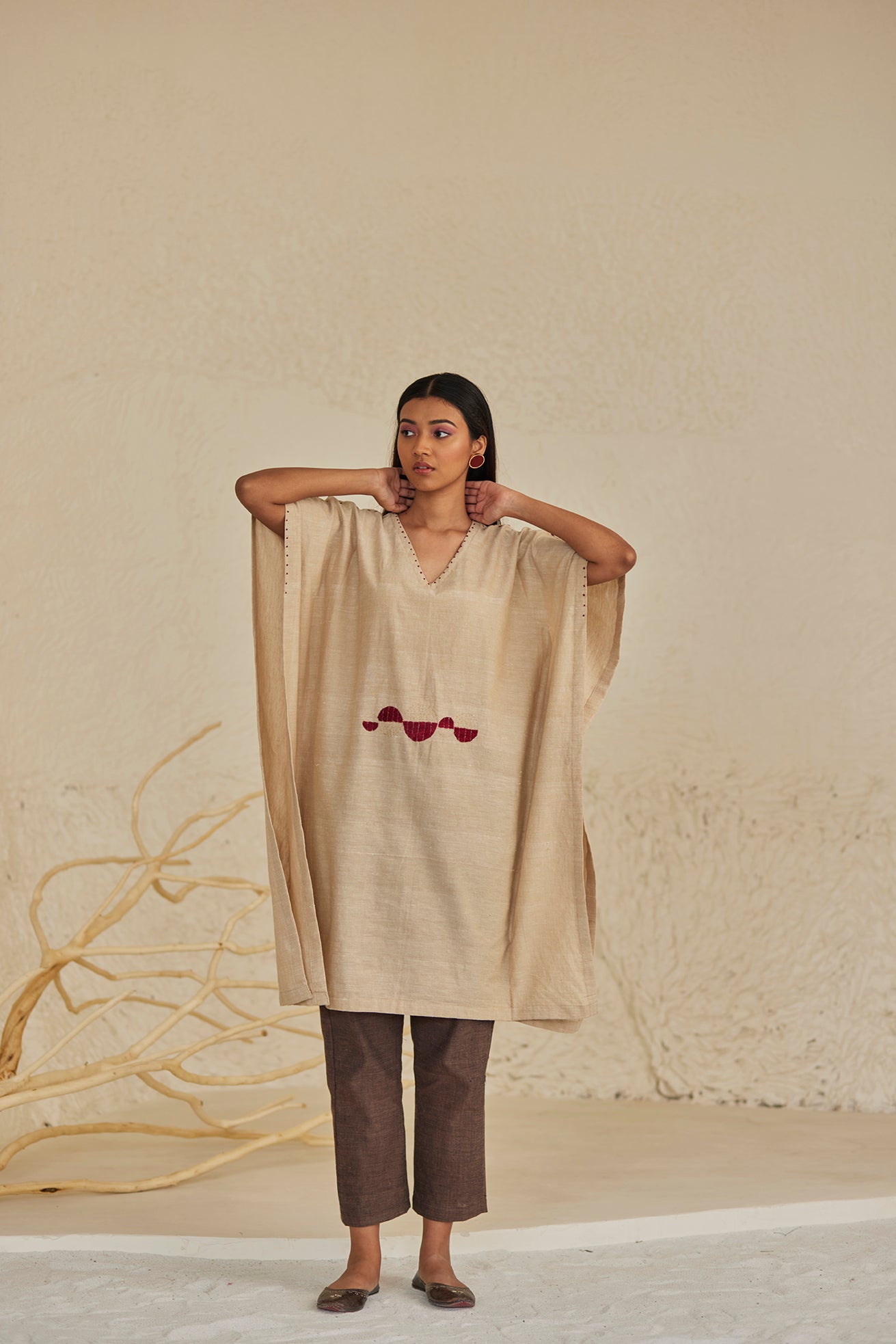 Beige Cotton Handwork Kaftan Kurta
