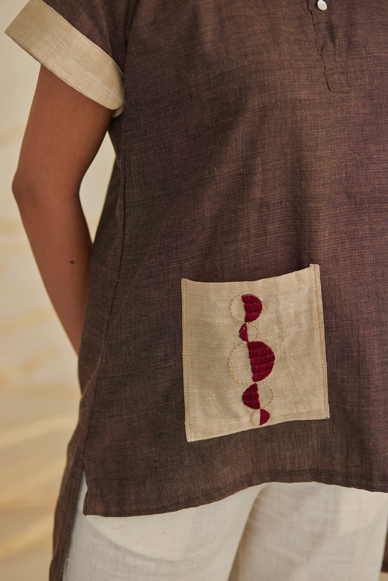 Cotton Dark Brown Embroidered Top