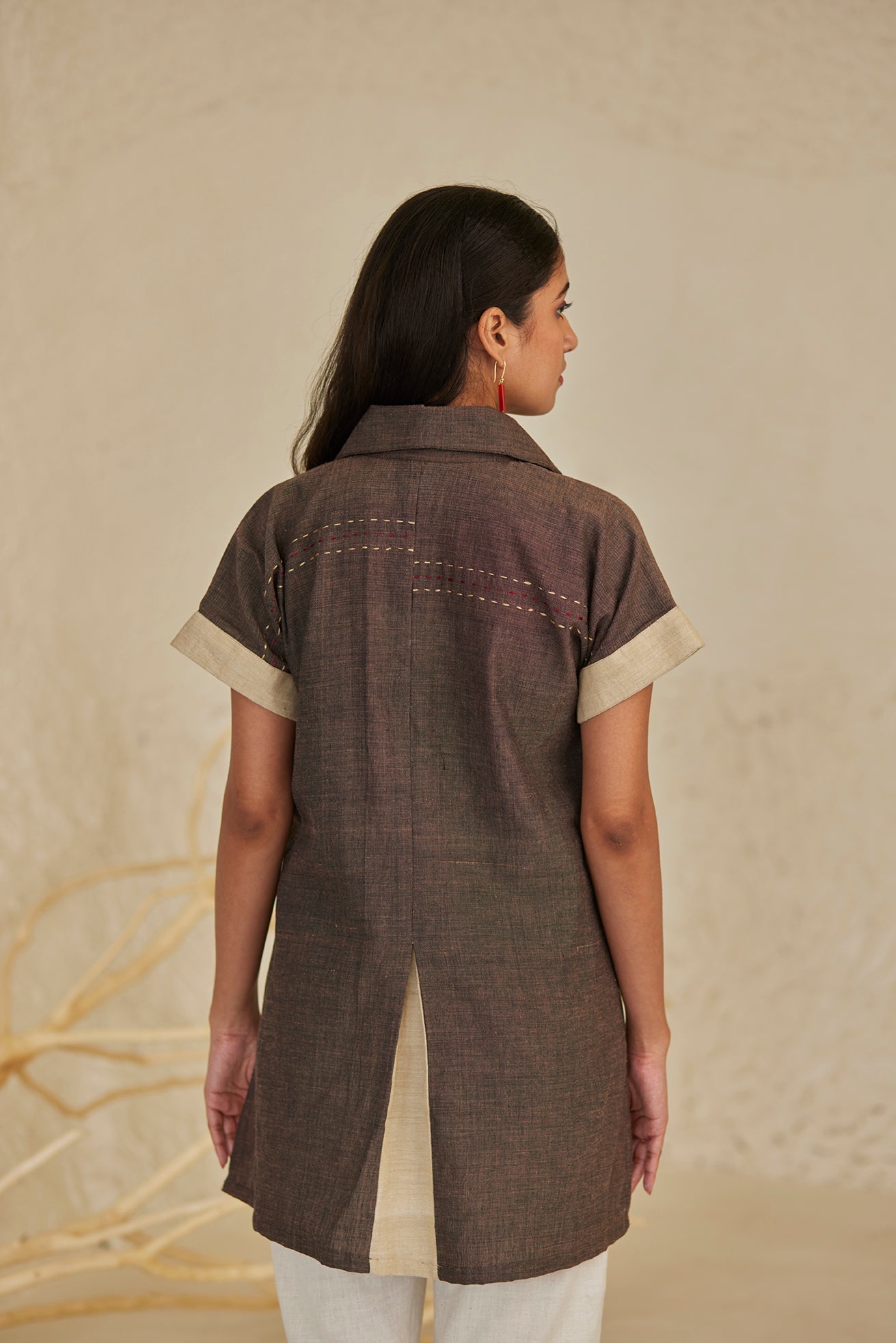 Cotton Dark Brown Embroidered Top