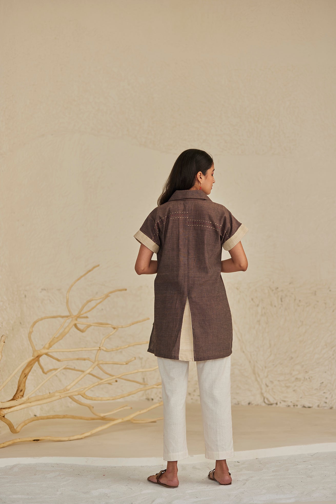 Cotton Dark Brown Embroidered Top