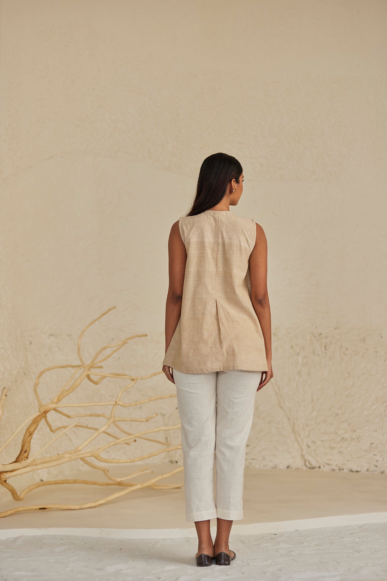 Cut Sleeves Beige Top