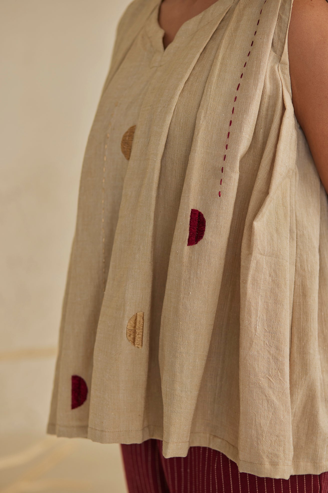 Beige Embroidered Cotton Top