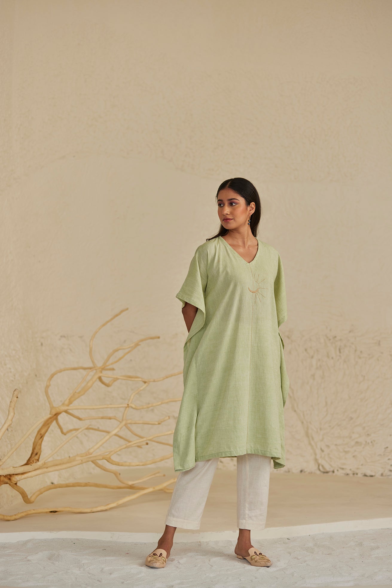 Relaxed Fit Pista Green Kaftan