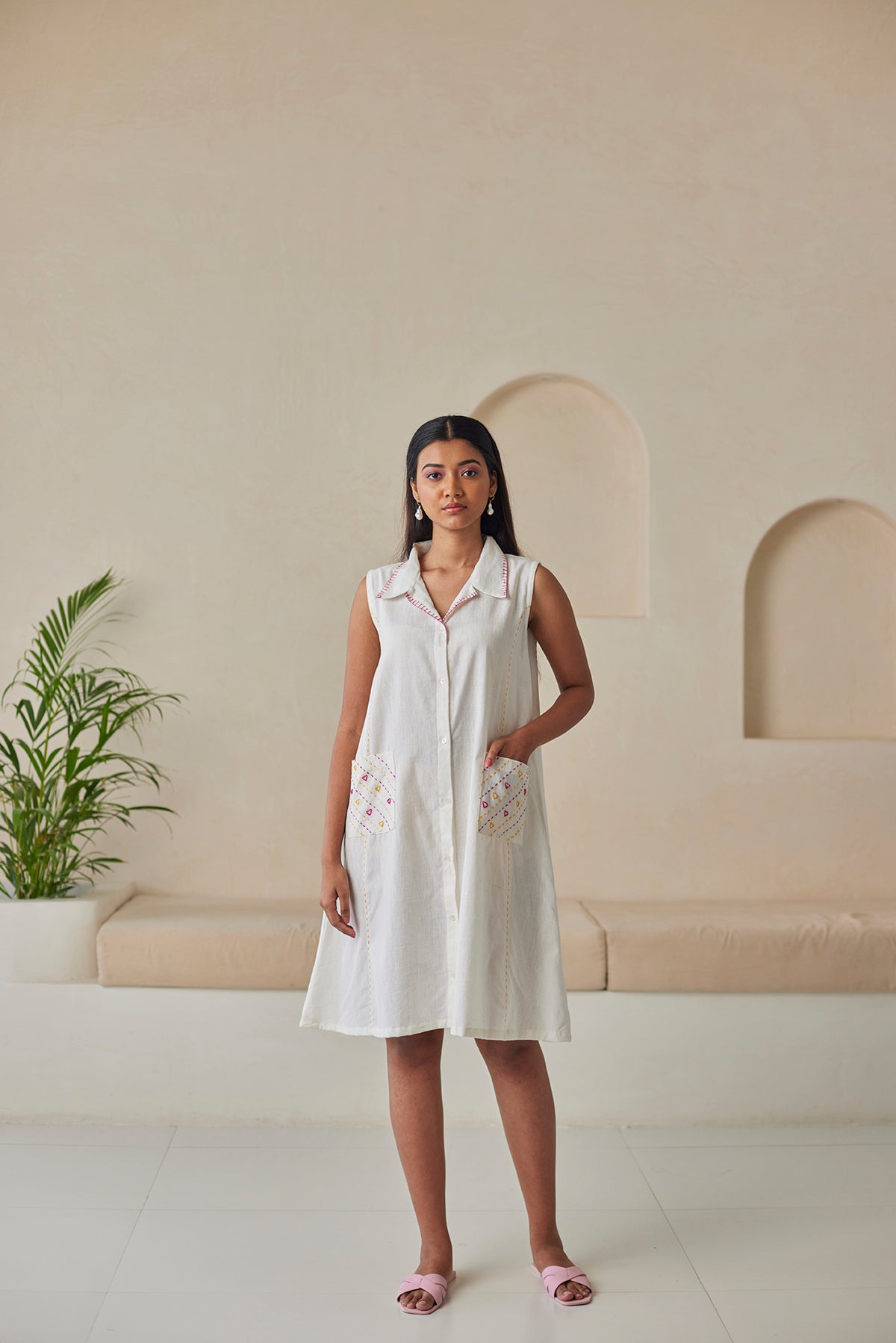 White Khaddar Embroidered Dress