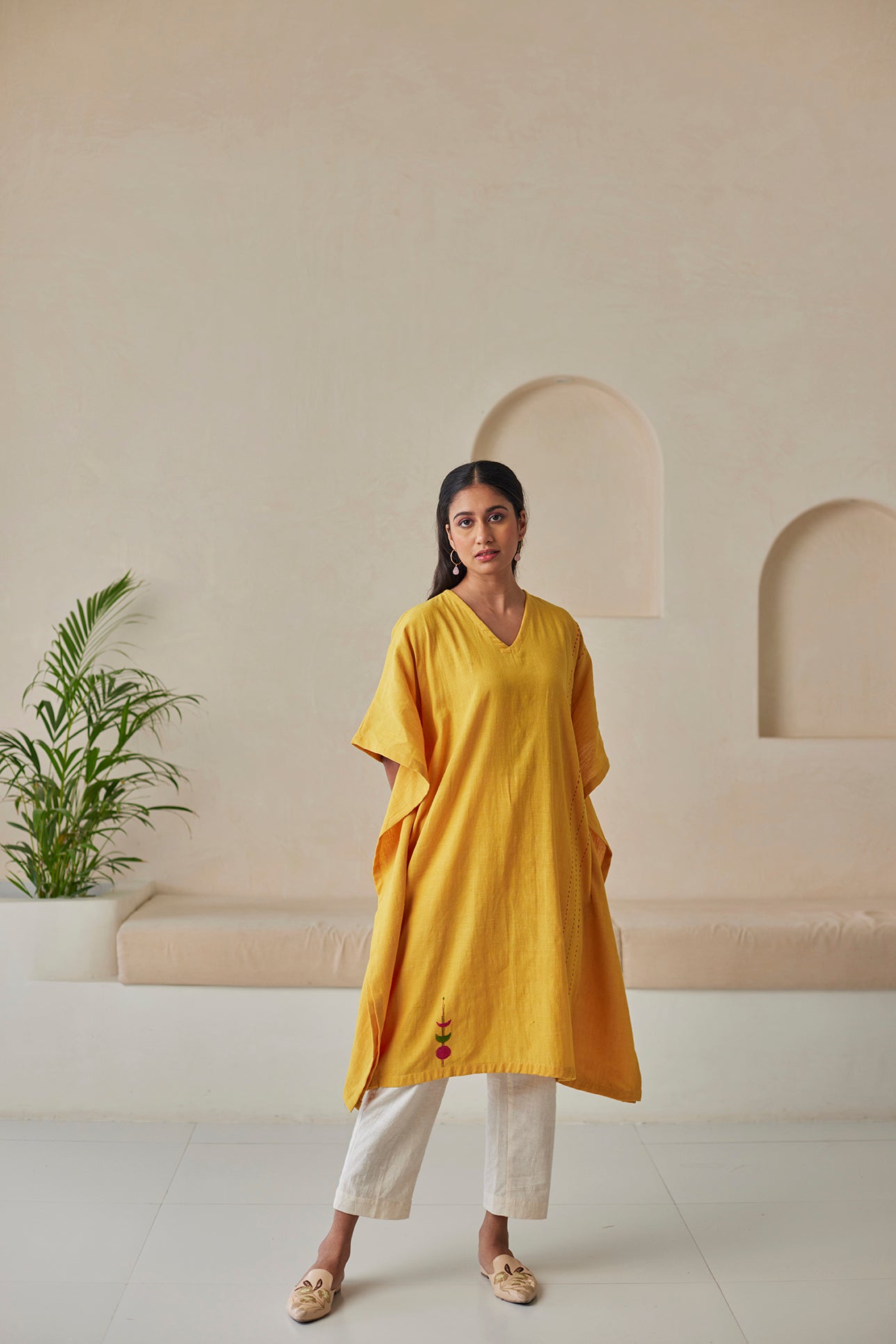 Phulkari Hand Embroidered Mustard Kaftan
