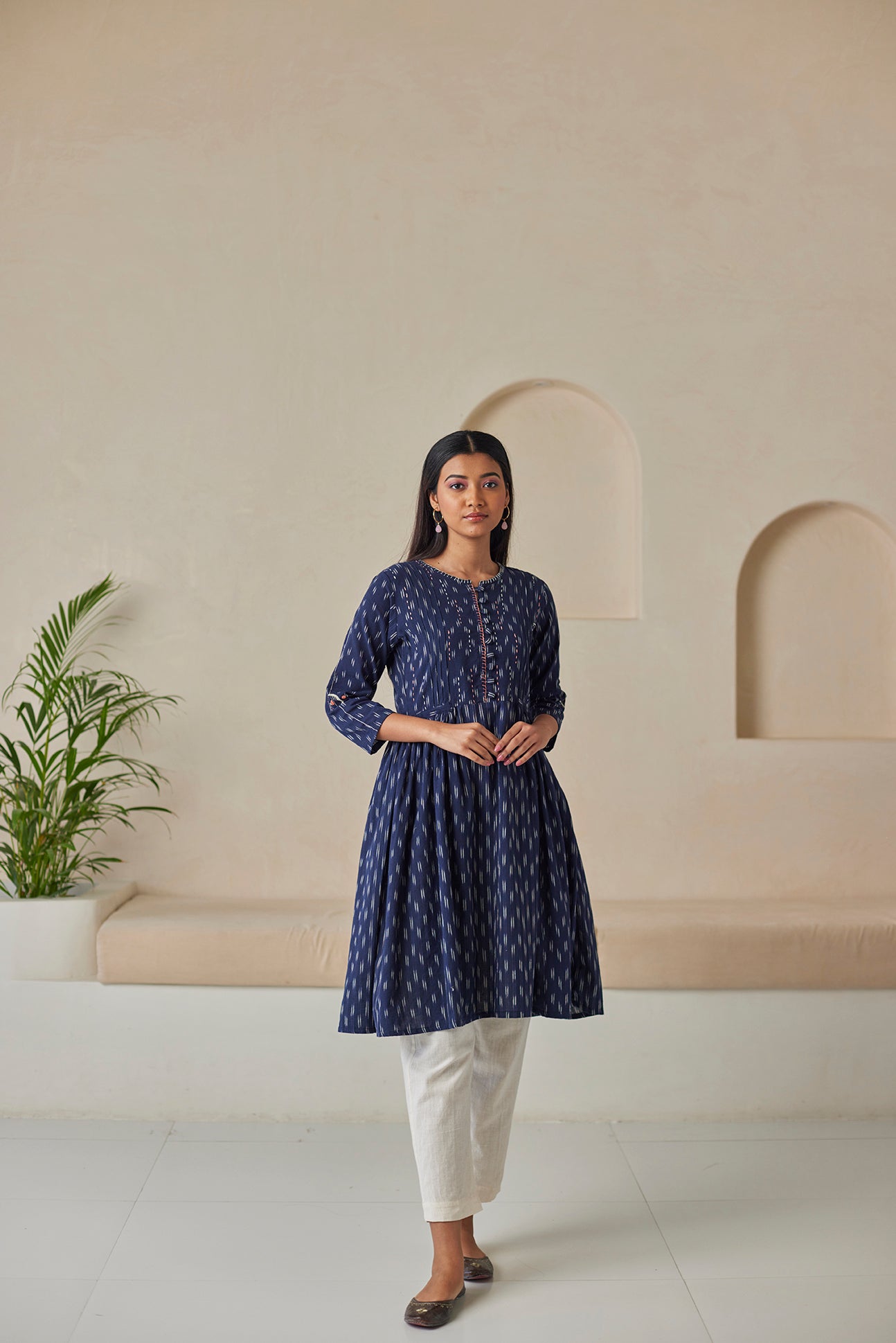 Blue Ikat 3/4th Sleeves Kurta